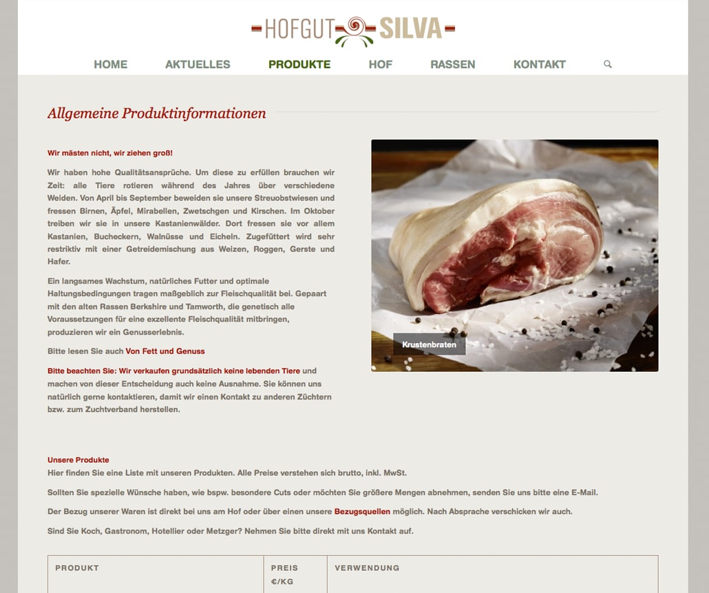 Webdesign, Hofgut Silva